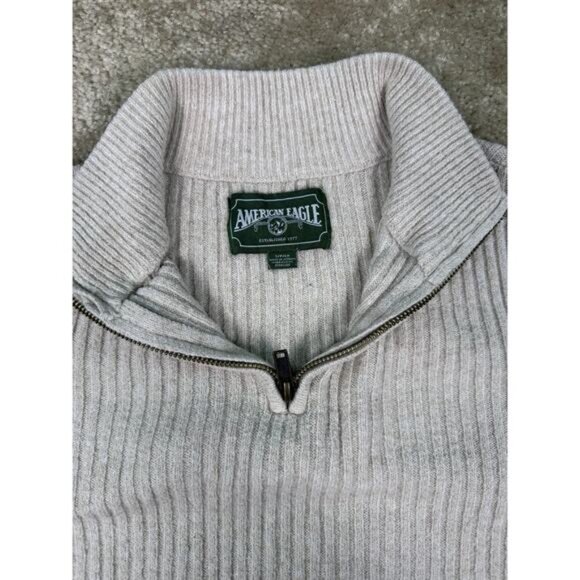 American Eagle Womens Size S Beige Ribbed 1/4 Zip Cropped Sweater B729 - Picture 3 of 10